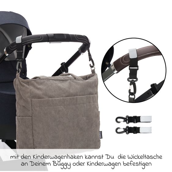 Fillikid Borsa fasciatoio in corda con fasciatoio, appendino per carrozzina e scaldabiberon - grigio