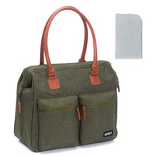 Wickeltasche Oxford mit Wickelauflage, Innnen- & Außenfächer - Dunkelgrün Melange