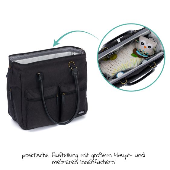 Fillikid Wickeltasche Oxford mit Wickelauflage, Innnen- & Außenfächer - Schwarz