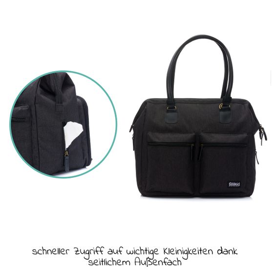 Fillikid Wickeltasche Oxford mit Wickelauflage, Innnen- & Außenfächer - Schwarz