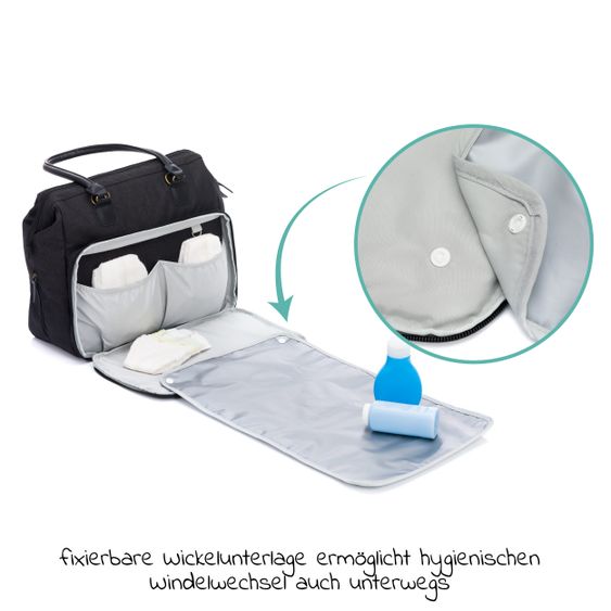 Fillikid Wickeltasche Oxford mit Wickelauflage, Innnen- & Außenfächer - Schwarz