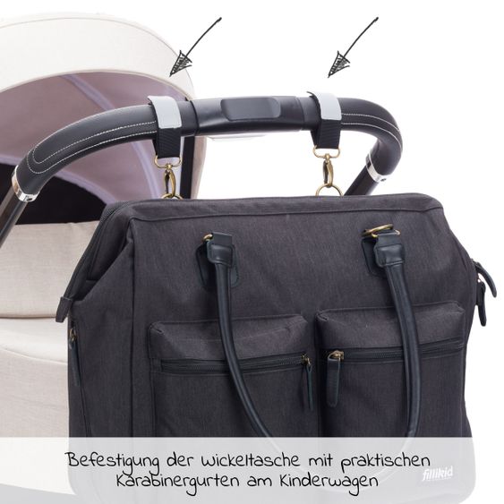 Fillikid Wickeltasche Oxford mit Wickelauflage, Innnen- & Außenfächer - Schwarz