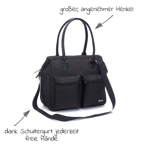 Fillikid Wickeltasche Oxford mit Wickelauflage, Innnen- & Außenfächer - Schwarz