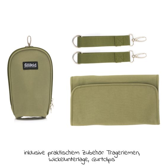 Fillikid Wickeltasche Palma mit Wickelunterlage und Thermotasche - Oliv