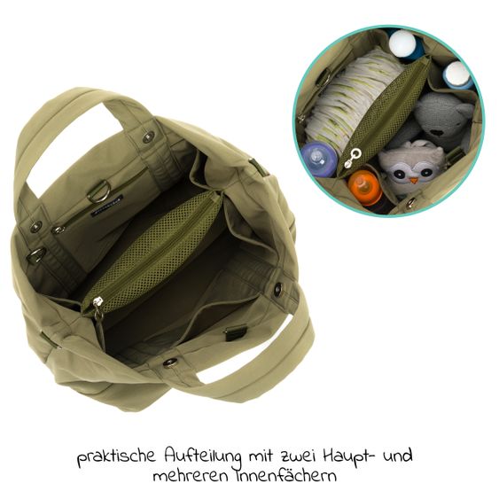 Fillikid Wickeltasche Palma mit Wickelunterlage und Thermotasche - Oliv