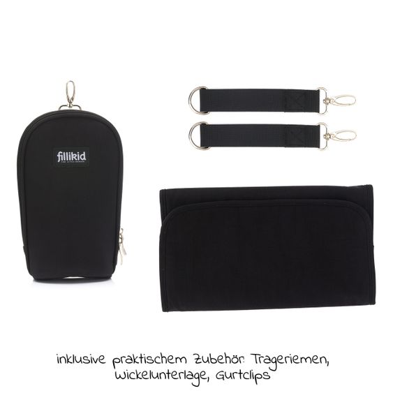 Fillikid Wickeltasche Palma mit Wickelunterlage und Thermotasche - Schwarz