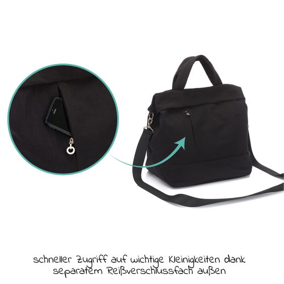 Fillikid Wickeltasche Palma mit Wickelunterlage und Thermotasche - Schwarz