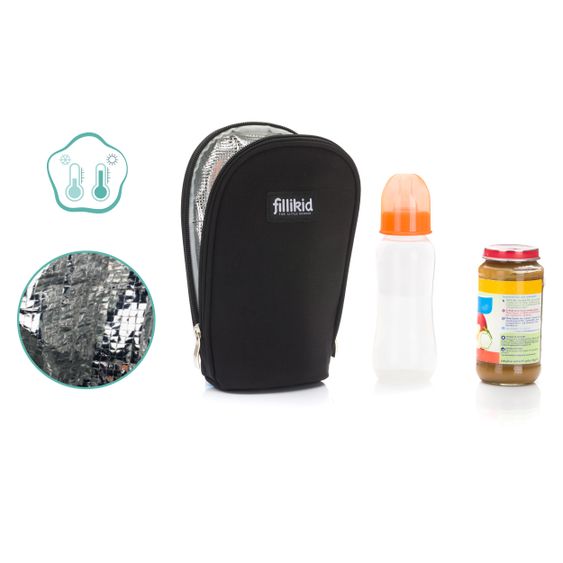 Fillikid Wickeltasche Palma mit Wickelunterlage und Thermotasche - Schwarz