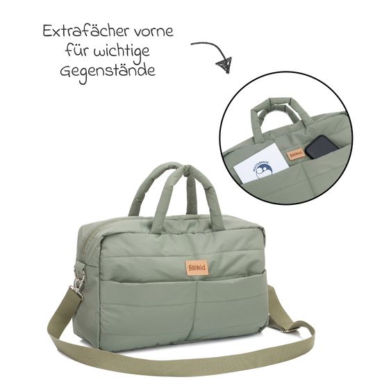 Fillikid Changing Bag Toulouse with Changing Mat, Inner & Outer Compartments - Sage