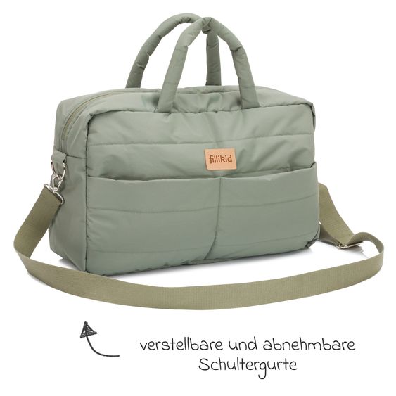 Fillikid Changing Bag Toulouse with Changing Mat, Inner & Outer Compartments - Sage
