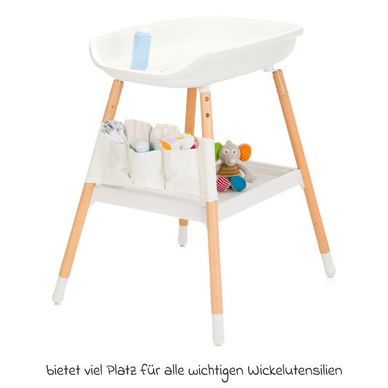 Fillikid Wickeltisch höhenverstellbar, abwischbare Auflage in Holzoptik - Weiß Natur