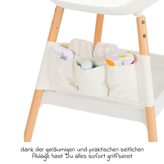 Fillikid Wickeltisch höhenverstellbar, abwischbare Auflage in Holzoptik - Weiß Natur