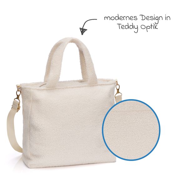 Fillikid Borsa fasciatoio Teddy Big con fasciatoio, appendino per carrozzina e scaldabiberon - look orsetto - beige