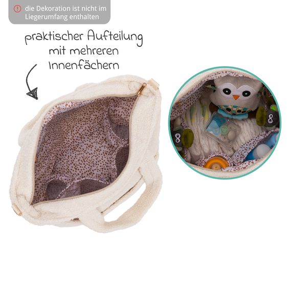 Fillikid Borsa fasciatoio Teddy Big con fasciatoio, appendino per carrozzina e scaldabiberon - look orsetto - beige