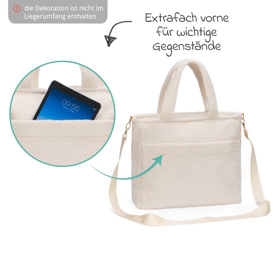 Fillikid Borsa fasciatoio Teddy Big con fasciatoio, appendino per carrozzina e scaldabiberon - look orsetto - beige
