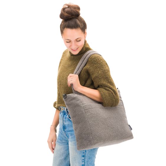 Fillikid Borsa fasciatoio Teddy Big con fasciatoio, appendino per carrozzina e scaldabiberon - look orsetto - grigio