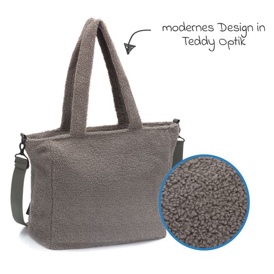 Fillikid Borsa fasciatoio Teddy Big con fasciatoio, appendino per carrozzina e scaldabiberon - look orsetto - grigio