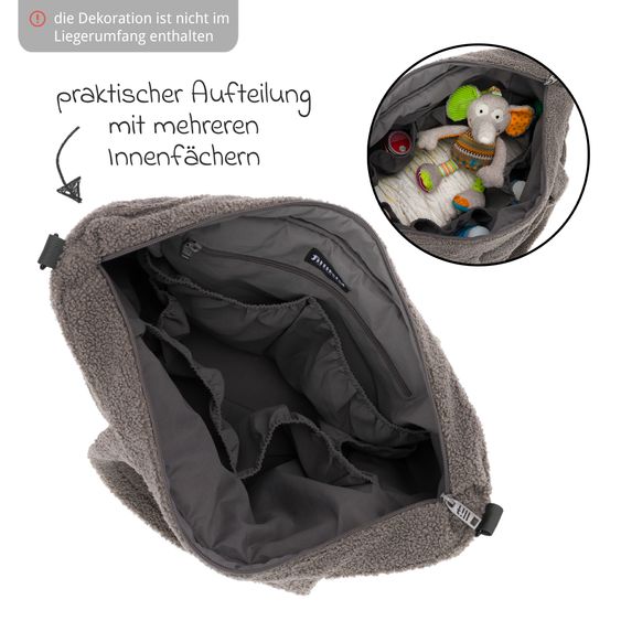 Fillikid Borsa fasciatoio Teddy Big con fasciatoio, appendino per carrozzina e scaldabiberon - look orsetto - grigio