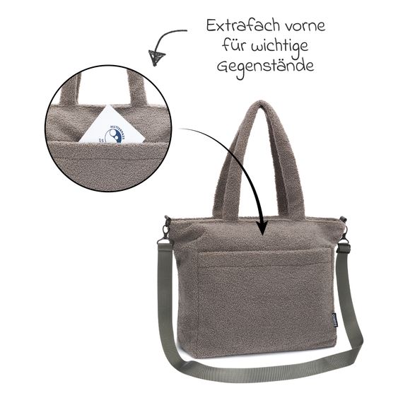 Fillikid Borsa fasciatoio Teddy Big con fasciatoio, appendino per carrozzina e scaldabiberon - look orsetto - grigio