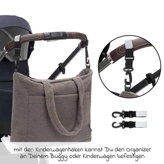 Fillikid Borsa fasciatoio Teddy Big con fasciatoio, appendino per carrozzina e scaldabiberon - look orsetto - grigio