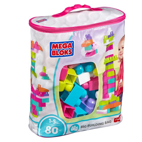 Fisher-Price Mega Bloks Building Block Bag - Large 80 Parts - Pink