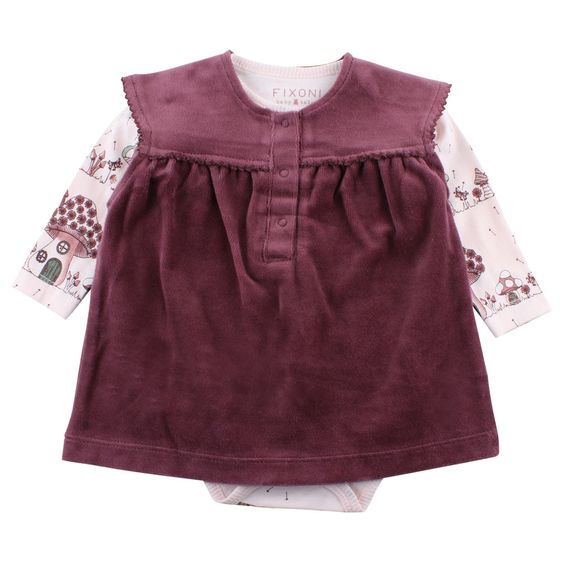Fixoni 2-tlg. Set Hush Nicki Kleid + Body - sweet mushrooms Bordeaux - Gr. 56