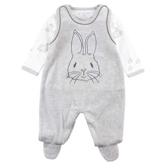 Fixoni 2-tlg. Set Hush Nicki Strampler + Body - Hase Grau - Gr. 50
