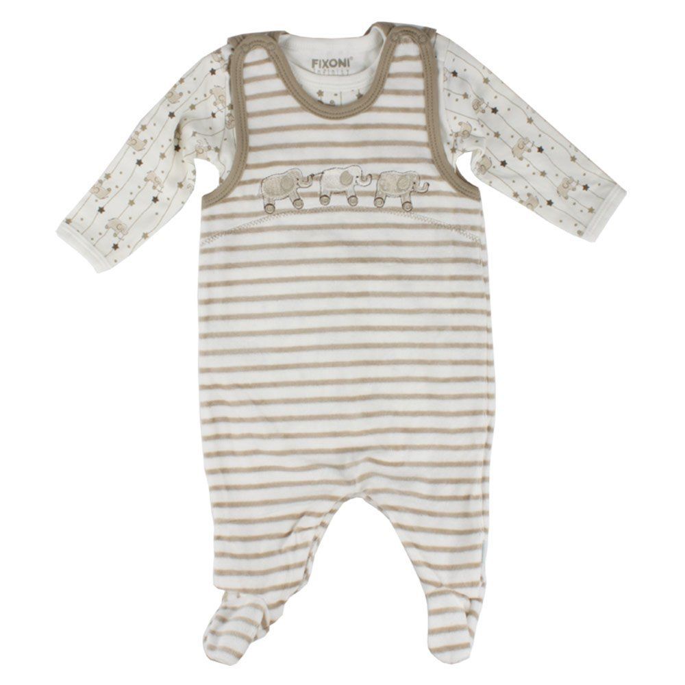 Fixoni 2-tlg. Set Nicki-Strampler + Body Infinity - Ringel Beige - Gr. 50