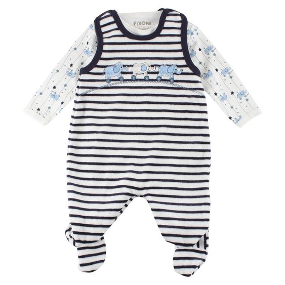 Fixoni Set 2 pezzi pagliaccetto in velluto + body Infinity - a strisce blu - taglia 50