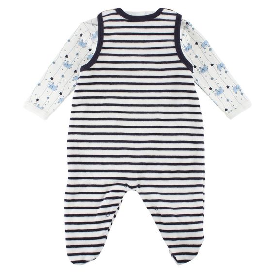 Fixoni Set 2 pezzi pagliaccetto in velluto + body Infinity - a strisce blu - taglia 50