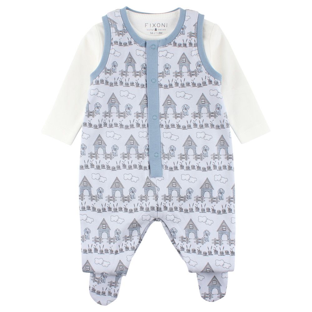 Fixoni 2-tlg. Set Strampler + Body Hund - Blau Offwhite - Gr. 56