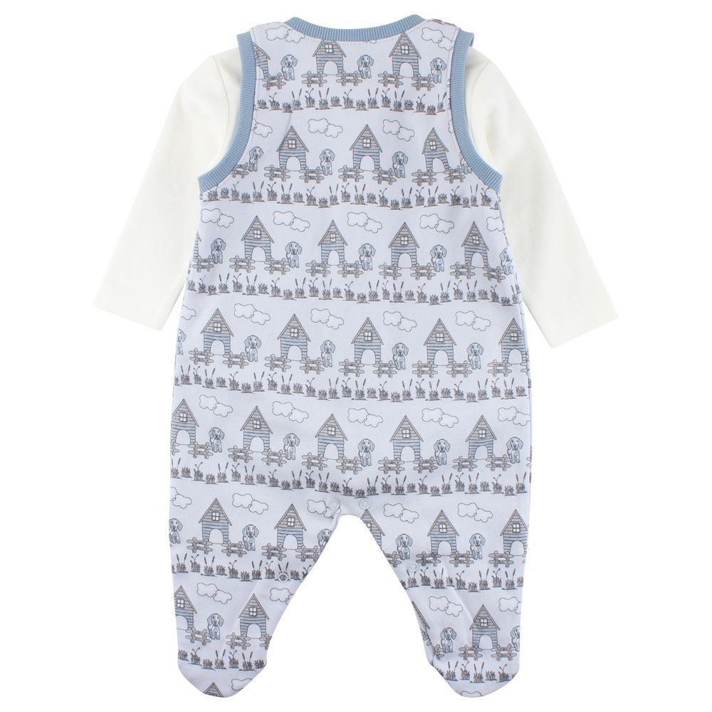 Fixoni 2-tlg. Set Strampler + Body Hund - Blau Offwhite - Gr. 56