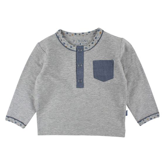 Fixoni Langarmshirt Enjoy - Sterne Grau Melange - Gr. 56