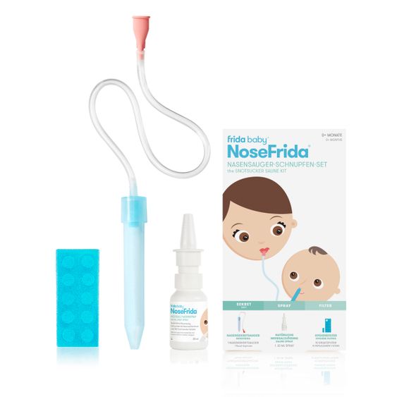 Fridababy Schnupfen-Set NoseFrida Nasensauger mit Hygienefilter und Meersalz-Nasenspray