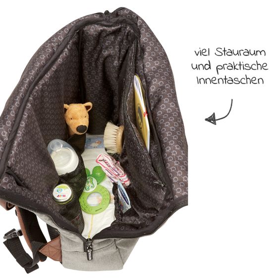 Gesslein 2 in 1 Wickelrucksack & Wickeltasche N°6 mit Wickelunterlage und vielen Fächern - Granitgrau Meliert
