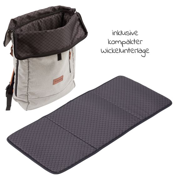 Gesslein 2 in 1 Wickelrucksack & Wickeltasche N°6 mit Wickelunterlage und vielen Fächern - Granitgrau Meliert