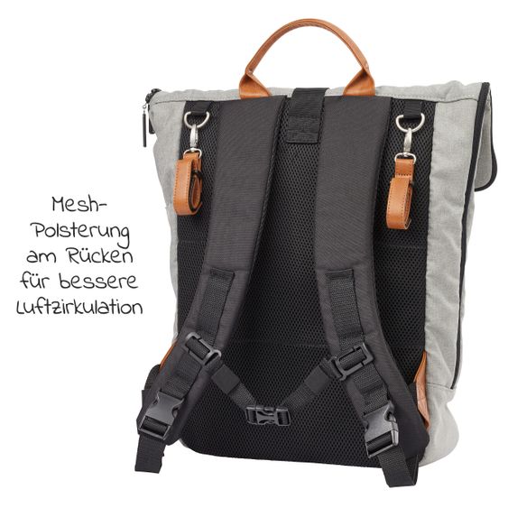 Gesslein 2 in 1 Wickelrucksack & Wickeltasche N°6 mit Wickelunterlage und vielen Fächern - Granitgrau Meliert