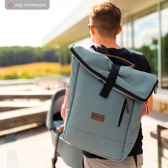 Gesslein 2 in 1 Wickelrucksack & Wickeltasche N°6 mit Wickelunterlage und vielen Fächern - Granitgrau Meliert