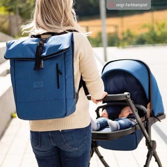 Gesslein 2 in 1 Wickelrucksack & Wickeltasche N°6 mit Wickelunterlage und vielen Fächern - Granitgrau Meliert