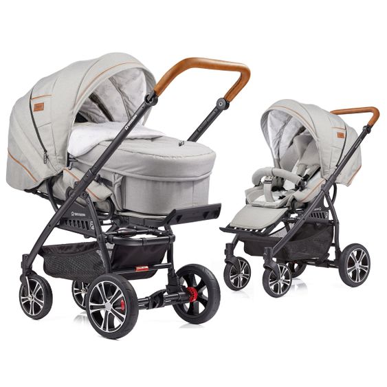 Gesslein 2in1 Kinder-Kombiwagen F4 Air+ Classic mit C2 Tragetasche & umsetzbaren Sportwagenaufsatz - Schwarz-Cognac-Granitgrau