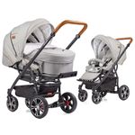 2in1 Kinder-Kombiwagen F4 Air+ Classic mit C2 Tragetasche & umsetzbaren Sportwagenaufsatz - Schwarz-Cognac-Granitgrau