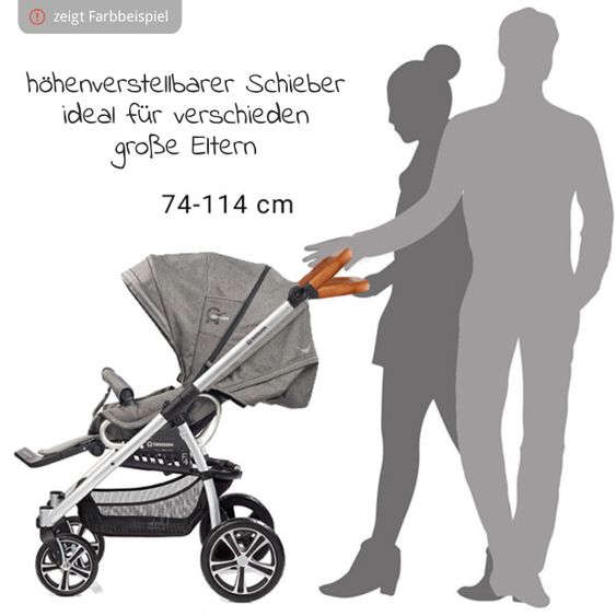 Gesslein 2in1 Kinder-Kombiwagen F4 Air+ Classic mit C2 Tragetasche & umsetzbaren Sportwagenaufsatz - Schwarz-Cognac-Granitgrau