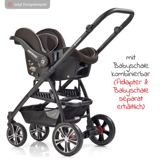 Gesslein 2in1 Kinder-Kombiwagen F4 Air+ Classic mit C2 Tragetasche & umsetzbaren Sportwagenaufsatz - Schwarz-Cognac-Granitgrau