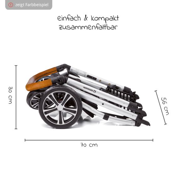 Gesslein 2in1 Kinder-Kombiwagen F4 Air+ Classic mit C2 Tragetasche & umsetzbaren Sportwagenaufsatz - Schwarz-Cognac-Granitgrau