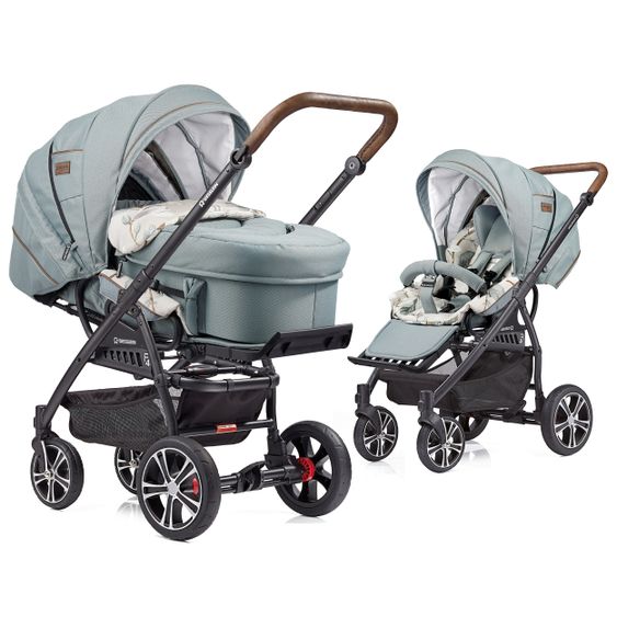 Gesslein 2in1 Kinder-Kombiwagen F4 Air+ Classic mit C2 Tragetasche & umsetzbaren Sportwagenaufsatz - Schwarz-Tabak-Aqua Mint