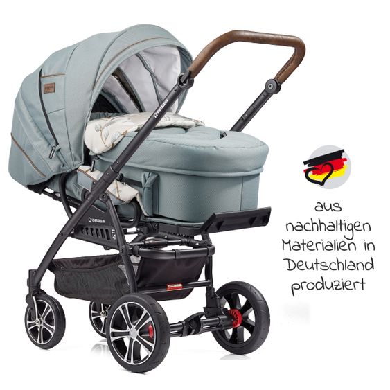 Gesslein 2in1 Kinder-Kombiwagen F4 Air+ Classic mit C2 Tragetasche & umsetzbaren Sportwagenaufsatz - Schwarz-Tabak-Aqua Mint