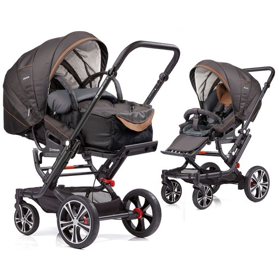 Gesslein 2in1 Kinder-Kombiwagen F6 Air+ Classic C1 Lift Tragetasche & Sportwagenaufsatz mit Schwenkschieber - Schwarz-Schokobraun