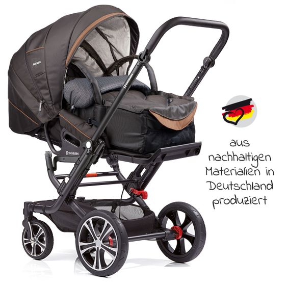 Gesslein 2in1 Kinder-Kombiwagen F6 Air+ Classic C1 Lift Tragetasche & Sportwagenaufsatz mit Schwenkschieber - Schwarz-Schokobraun