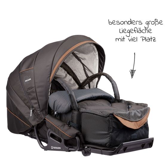Gesslein 2in1 Kinder-Kombiwagen F6 Air+ Classic C1 Lift Tragetasche & Sportwagenaufsatz mit Schwenkschieber - Schwarz-Schokobraun