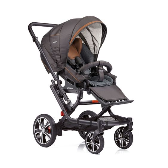 Gesslein 2in1 Kinder-Kombiwagen F6 Air+ Classic C1 Lift Tragetasche & Sportwagenaufsatz mit Schwenkschieber - Schwarz-Schokobraun